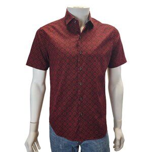 Mens Consequence Red & Black Floral Short Sleeve Button-Up Shirt Size S